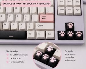 Pink Cat Paw Keycaps Set 4 Arrow Keys Spacebar Keycap Puller MX Style Black